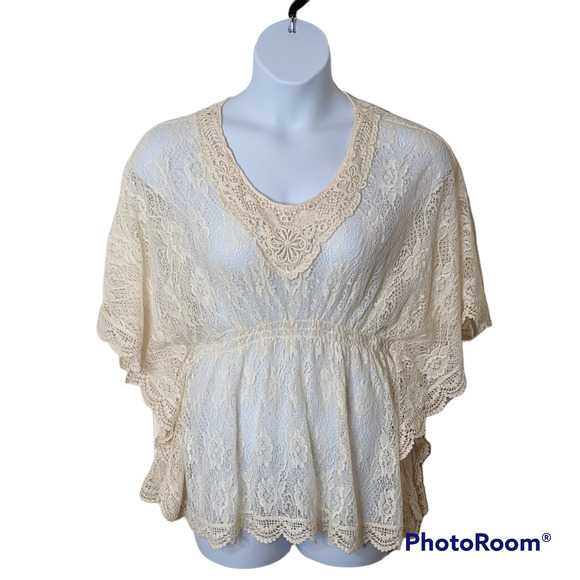 Lola B. Cream Natural Lace Blouse Overlay Size XL - Picture 1 of 2